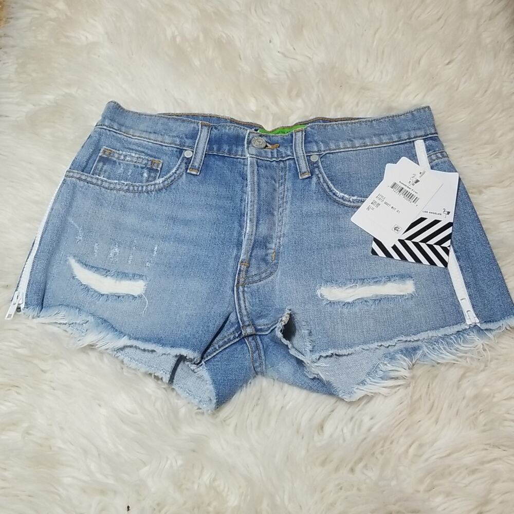 NWT Free People + Sandrine Rose Cut off White Side Zipper Shorts Size 25 RARE